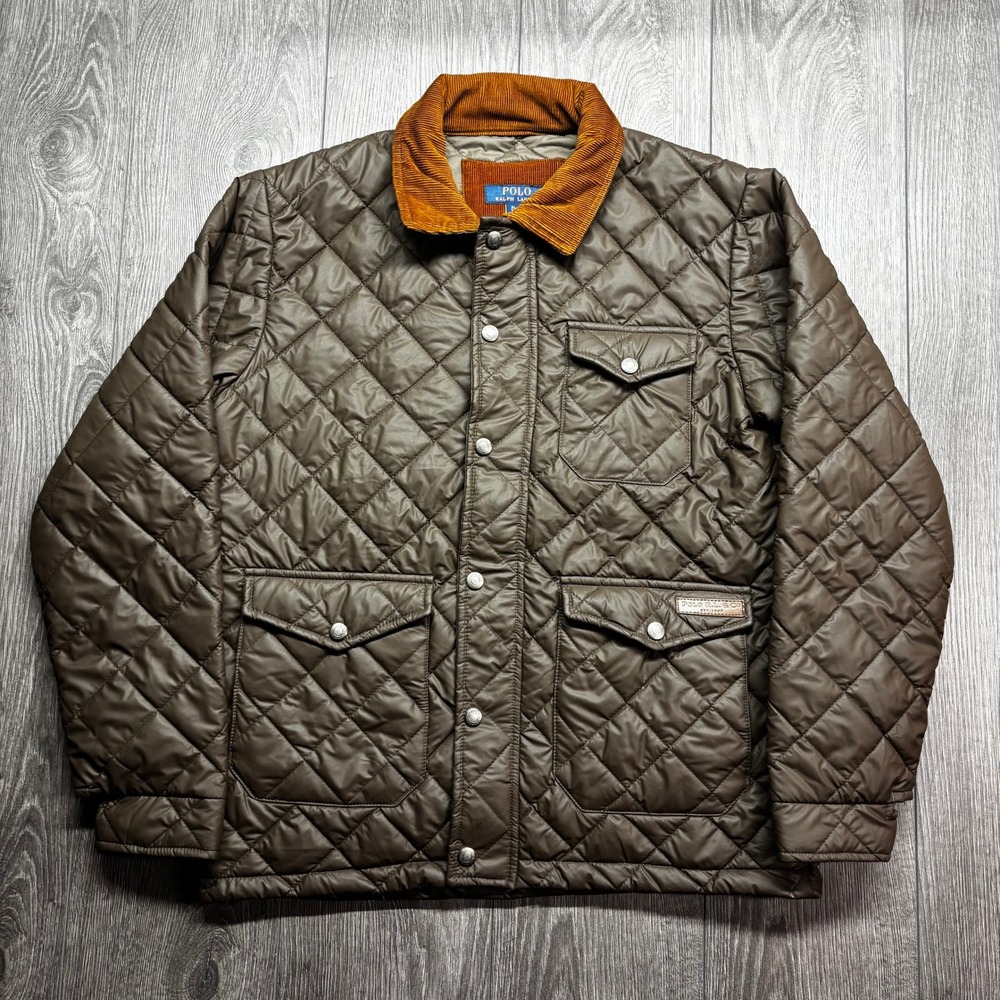 Polo Ralph Lauren Womens XL Quilted Barn Jacket Brown Corduroy Collar